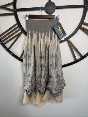 Lapis Free People Taupe and Cream Strapless Embroidered High-Low Dress